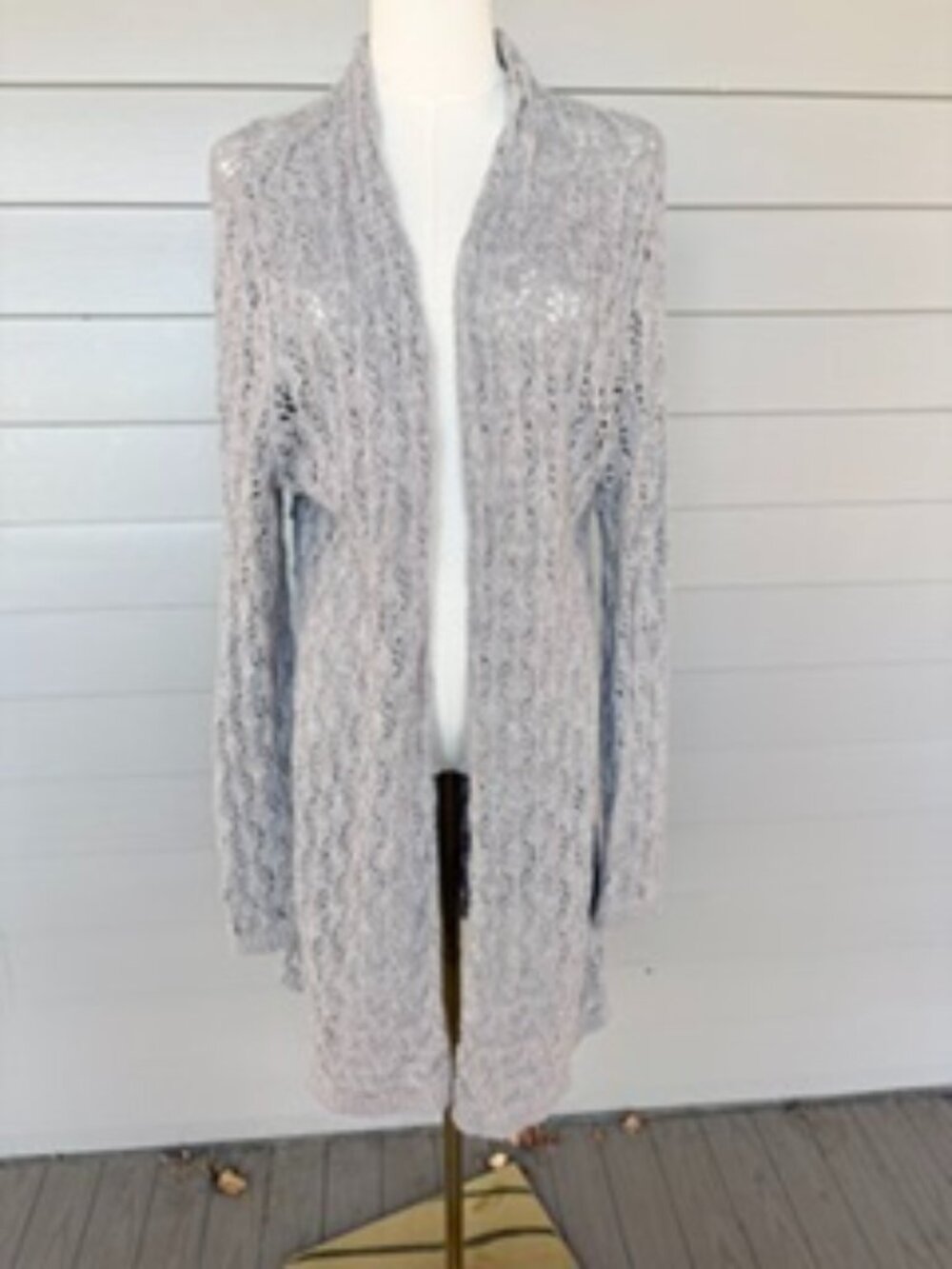 Leo & Nicole brand open Cable knit Cardigan - light Gray
